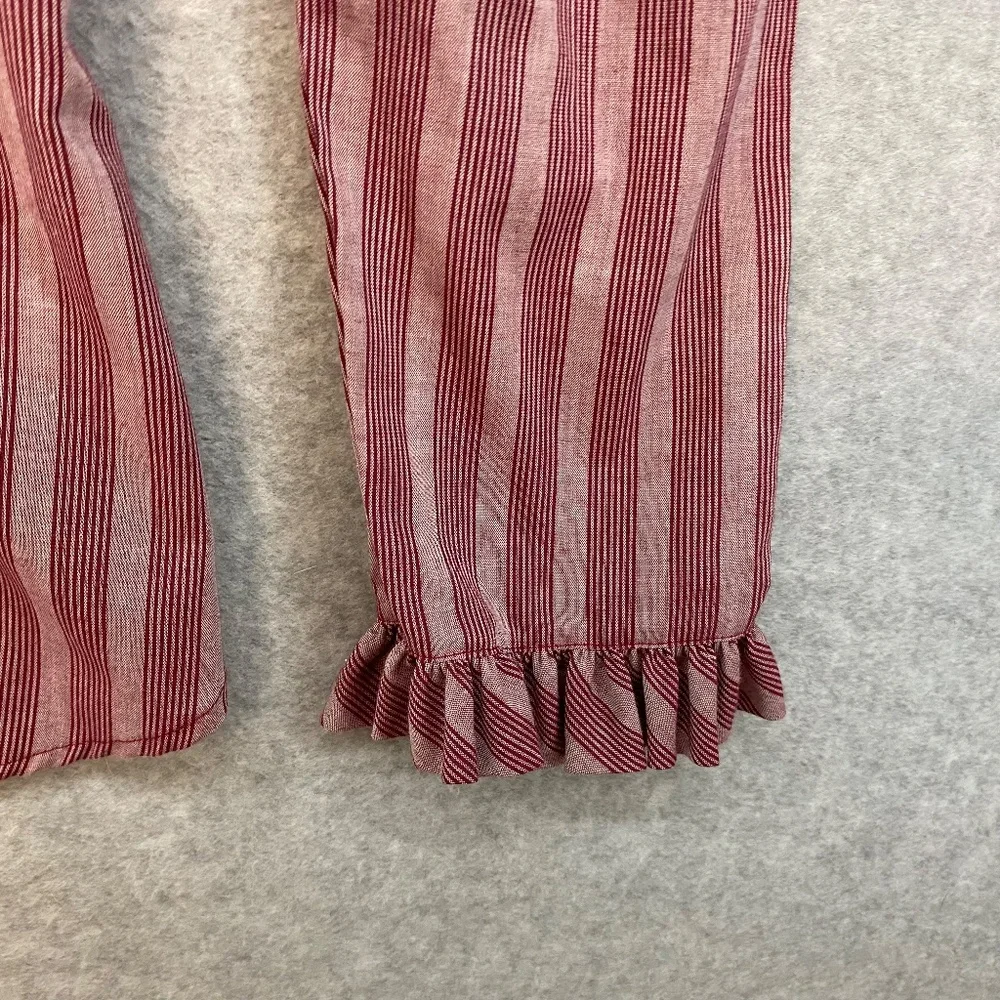 Striped Ruffle Button-Front Blouse - Dusty Rose - Picture 4 of 9